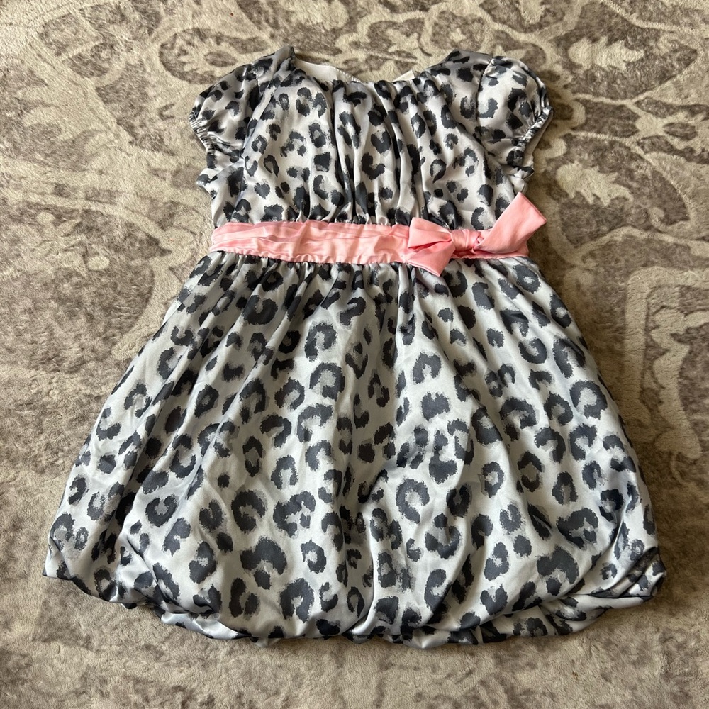Leopard Print Dress with Pink Bow